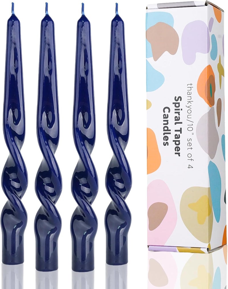 LPUSA Navy Spiral Taper Candles Twisted Candle Conical Stick Candles for Holiday Wedding Party Wax Unscented Dinner Candle Dripless,Christmas Gift10inch,4pcs(Navy-A) - Image 1